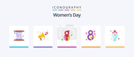 Illustration for Womens Day Flat 5 Icon Pack Including ribbon. flower. presentation. eight. genre. Creative Icons Design - Royalty Free Image