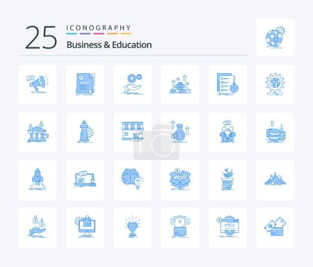 Téléchargez les illustrations : Business And Education 25 Blue Color icon pack including cash. gold. agreement. services. idea - en licence libre de droit