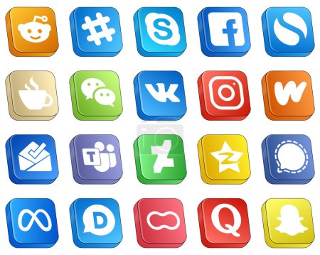 Ilustración de Isometric 3D Social Media Icon Set 20 icons such as wattpad. meta. caffeine. instagram and messenger icons. Elegant and minimalist - Imagen libre de derechos
