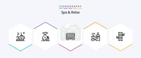 Illustration for Spa And Relax 25 Line icon pack including spa. candle . spa. aromatherapy . wellness - Royalty Free Image