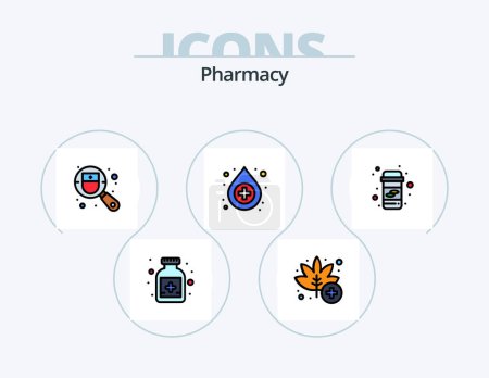 Téléchargez les illustrations : Pharmacy Line Filled Icon Pack 5 Icon Design. contact. place holder. supplies. bandage. d - en licence libre de droit