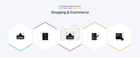 Téléchargez les illustrations : Shopping and Ecommerce 25 Glyph icon pack including . package. shopping. ecommerce. shopping - en licence libre de droit