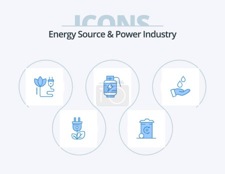 Illustration for Energy Source And Power Industry Blue Icon Pack 5 Icon Design. water. charg. biomass. power. acumulator - Royalty Free Image
