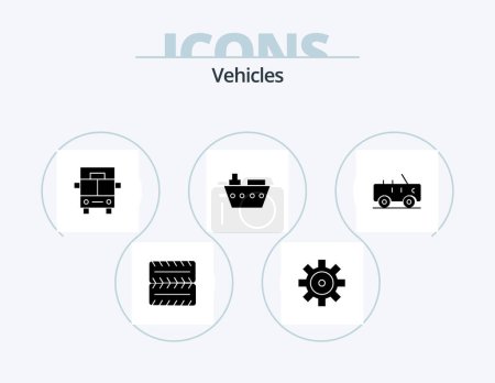 Téléchargez les illustrations : Vehicles Glyph Icon Pack 5 Icon Design. . . boat. military. hummer - en licence libre de droit