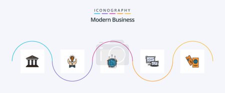 Ilustración de Modern Business Line Filled Flat 5 Icon Pack Including world. connection. business. communication. globe - Imagen libre de derechos