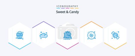 Téléchargez les illustrations : Sweet And Candy 25 Blue icon pack including candy. food. pastry. dessert. sweets - en licence libre de droit