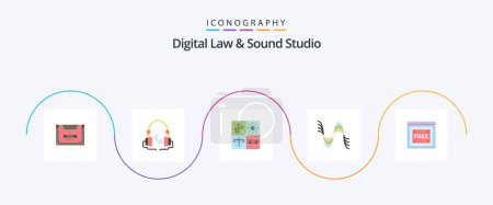 Illustration for Digital Law And Sound Studio Flat 5 Icon Pack Including pressure. hertz. handfree. frequency. engineering - Royalty Free Image