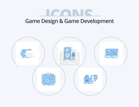 Illustration for Game Design And Game Development Blue Icon Pack 5 Icon Design. microphone. live. publish. pacman. game - Royalty Free Image