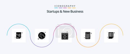 Téléchargez les illustrations : Startups And New Business Glyph 5 Icon Pack Including sheets. documents. content. budget. calculator - en licence libre de droit