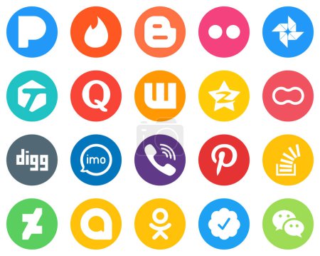 Illustration for 20 Flat Circle Social Media Icons digg. mothers. quora. peanut and tencent White Background - Royalty Free Image