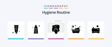 Téléchargez les illustrations : Hygiene Routine Glyph 5 Icon Pack Including sponge. cleaning. hand. shower. bathroom. Creative Icons Design - en licence libre de droit