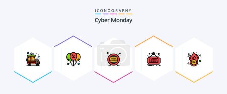 Ilustración de Cyber Monday 25 FilledLine icon pack including discount. cyber. holding. sale. discount - Imagen libre de derechos