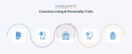 Illustration for Concious Living And Personality Traits Blue 5 Icon Pack Including mind. human. mind. responsibility. handle - Royalty Free Image