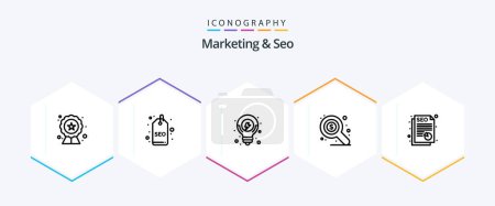 Ilustración de Marketing And Seo 25 Line icon pack including document. report. idea. seo. market - Imagen libre de derechos