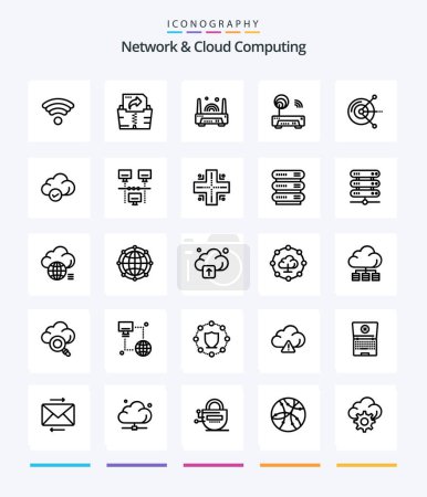 Téléchargez les illustrations : Creative Network And Cloud Computing 25 OutLine icon pack  Such As technology. safe. router. cloud. disk - en licence libre de droit