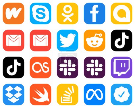 Ilustración de 20 Popular Social Media Icons such as video. tiktok. google allo. reddit and twitter icons. Gradient Icons Collection - Imagen libre de derechos