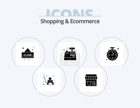 Illustration for Shopping and Ecommerce Glyph Icon Pack 5 Icon Design. navigation. shopping. store. register. cash - Royalty Free Image
