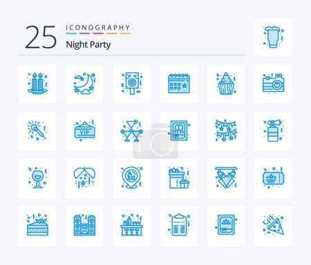 Illustration for Night Party 25 Blue Color icon pack including cake. night. speaker. celebration. calendar - Royalty Free Image