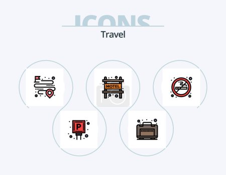 Illustration for Travel Line Filled Icon Pack 5 Icon Design. mall. mall. accommodation. escalator. plate - Royalty Free Image