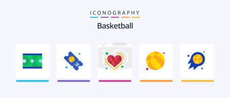 Téléchargez les illustrations : Basketball Flat 5 Icon Pack Including exercise. game. ball. basketball. player. Creative Icons Design - en licence libre de droit