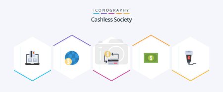 Illustration for Cashless Society 25 Flat icon pack including payment. currency. payment. society. cashless - Royalty Free Image
