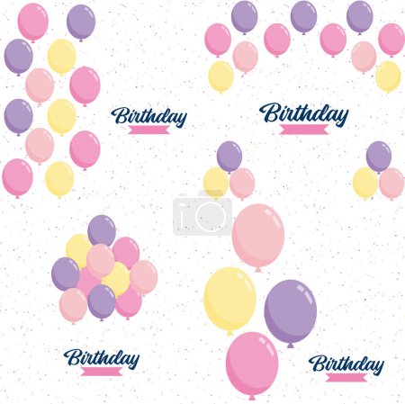 Illustration for Happy Birthday design with a pastel color scheme and a hand-drawn cake illustration - Royalty Free Image