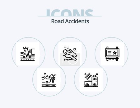 Téléchargez les illustrations : Road Accidents Line Icon Pack 5 Icon Design. barrier. cars. stop. car. road - en licence libre de droit