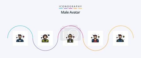 Téléchargez les illustrations : Male Avatar Line Filled Flat 5 Icon Pack Including businessman. repairman. chief. locksmith. manager - en licence libre de droit