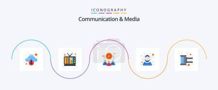 Téléchargez les illustrations : Communication And Media Flat 5 Icon Pack Including reel. film. people. device. web - en licence libre de droit