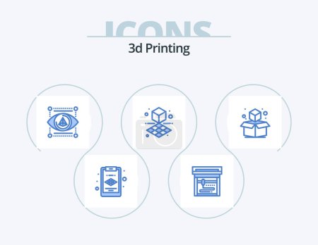 Téléchargez les illustrations : 3d Printing Blue Icon Pack 5 Icon Design. geometric. 3d. gadget. shape. cube - en licence libre de droit
