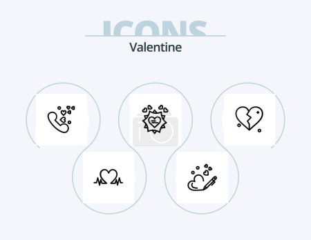 Illustration for Valentine Line Icon Pack 5 Icon Design. . wedding. card. heart. phone - Royalty Free Image