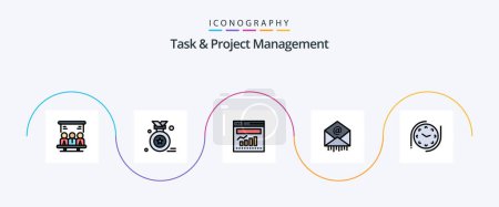 Ilustración de Task And Project Management Line Filled Flat 5 Icon Pack Including watch. clock. graph. business. mail - Imagen libre de derechos