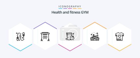Illustration for Gym 25 Line icon pack including love. gym. fruit. gym. bike - Royalty Free Image
