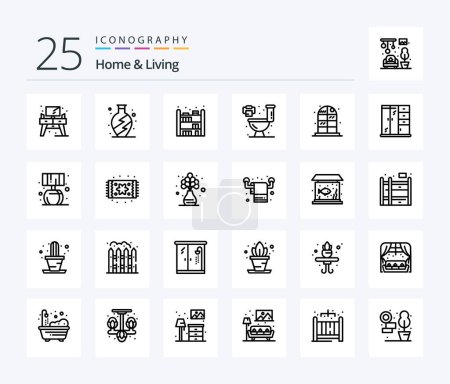 Téléchargez les illustrations : Home And Living 25 Line icon pack including living. cabinet. living. living. toilet - en licence libre de droit
