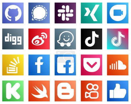 Téléchargez les illustrations : 20 Versatile Social Media Icons such as video. weibo. douyin and waze icons. Minimalist and customizable - en licence libre de droit