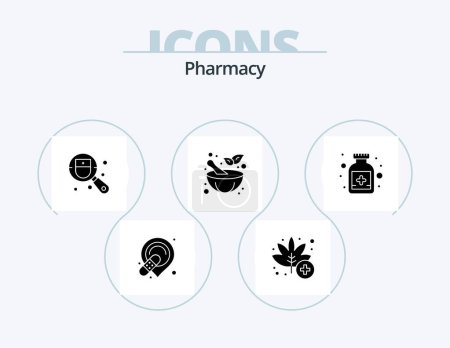 Téléchargez les illustrations : Pharmacy Glyph Icon Pack 5 Icon Design. medical. antidote. checkup. pharmacy. mortar - en licence libre de droit