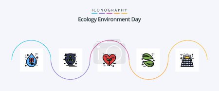 Téléchargez les illustrations : Ecology Line Filled Flat 5 Icon Pack Including plant. leaf. shield. eco. love - en licence libre de droit