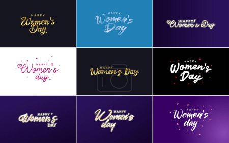 Ilustración de Abstract Happy Women's Day logo with a women's face and love vector design in pink and purple colors - Imagen libre de derechos