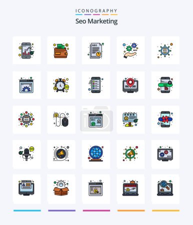 Téléchargez les illustrations : Creative Seo Marketing 25 Line FIlled icon pack  Such As seo. marketing. paper. optimize. marketing - en licence libre de droit