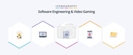 Illustration for Software Engineering And Video Gaming 25 Flat icon pack including start. game. software. script. file - Royalty Free Image
