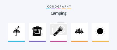 Illustration for Camping Glyph 5 Icon Pack Including jungle. forest. hiking. hiking. flash. Creative Icons Design - Royalty Free Image
