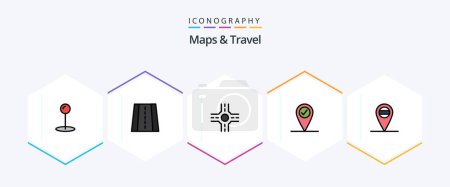 Ilustración de Maps and Travel 25 FilledLine icon pack including . placeholder. - Imagen libre de derechos