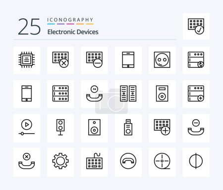 Illustration for Devices 25 Line icon pack including server. hardware. device. equipment. electric - Royalty Free Image