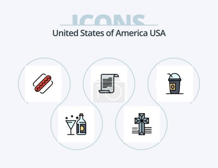 Illustration for Usa Line Filled Icon Pack 5 Icon Design. hotdog. america. tea. usa. ring - Royalty Free Image