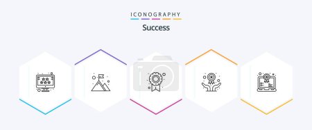 Illustration for Sucess 25 Line icon pack including winning. medal. top. hands and gestures. settings - Royalty Free Image