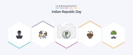Téléchargez les illustrations : Indian Republic Day 25 FilledLine icon pack including celebrate. rupee. fireworks. inr. finance - en licence libre de droit