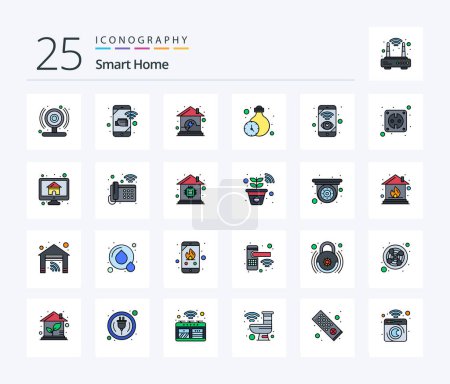 Illustration for Smart Home 25 Line Filled icon pack including network. timers. energy. smart. home - Royalty Free Image