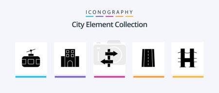 Téléchargez les illustrations : City Element Collection Glyph 5 Icon Pack Including car . journey. hotel . sign .. Creative Icons Design - en licence libre de droit