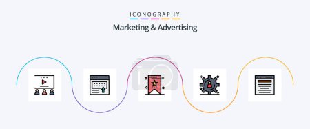 Téléchargez les illustrations : Marketing And Advertising Line Filled Flat 5 Icon Pack Including marketing. business. bookmark. advertising. content storage - en licence libre de droit