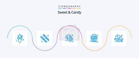 Téléchargez les illustrations : Sweet And Candy Blue 5 Icon Pack Including . sweets. dessert. food. candy - en licence libre de droit